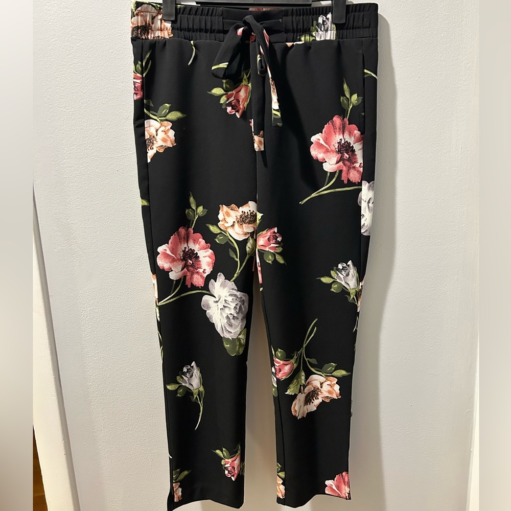 Women’s Small Floral Dress Pants with Stretchy/Elastic Waistband